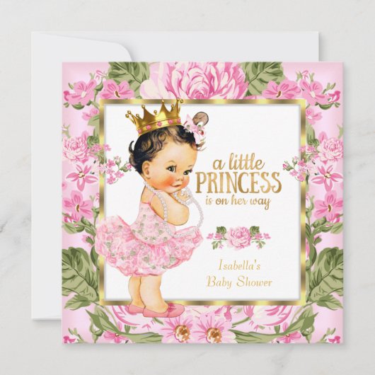 Prinses Baby Shower Roze Gouden Roos Bloemig Kaart (Voorkant)