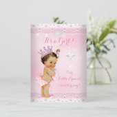 Prinses Baby Shower Roze Kanten Tiara Bruinharig Kaart (Staand voorkant)