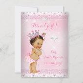 Prinses Baby Shower Roze Kanten Tiara Bruinharig Kaart (Voorkant)
