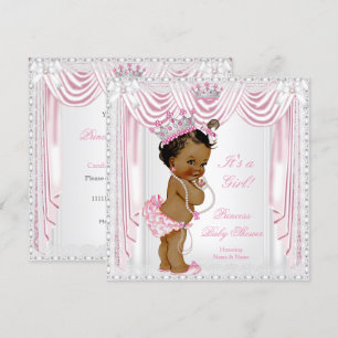 Prinses Baby Shower Roze Satijn Kant Donkere Huid Kaart
