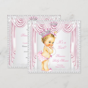 Prinses Baby Shower Roze Satijn Kant Licht Huid Kaart