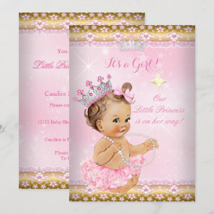 Prinses Baby Shower Roze Tutu Gouden Tiara Bruinha Kaart