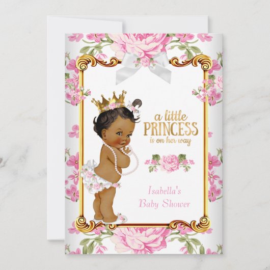Prinses Baby Shower Roze Wit Bloemmotief Etnisch 2 Kaart (Voorkant)