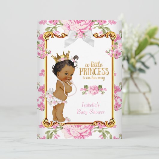 Prinses Baby Shower Roze Wit Bloemmotief Etnisch 2 Kaart (Staand voorkant)