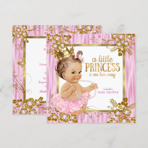Prinses Baby Shower Roze Zijde Bloem Bruin Kaart