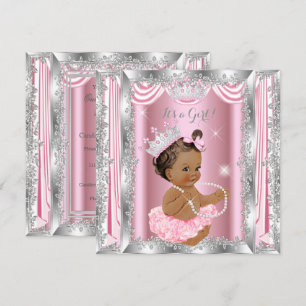 Prinses Baby Shower Roze Zilver Ballerina Donker Kaart