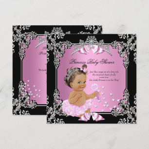 Prinses Baby Shower Roze Zwart Tutu Bruinharig Kaart