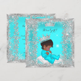Prinses Baby Shower Teal Zilver Afro-Amerikaans Kaart