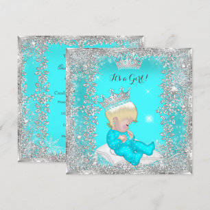 Prinses baby shower turkoois zilver blond kaart