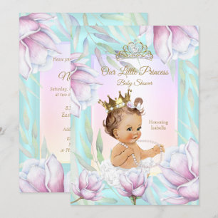 Prinses Baby Shower Turquoise Roze Lila Bloemen Kaart