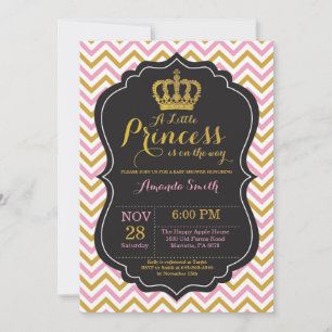 Prinses baby shower uitnodiging roze en goud