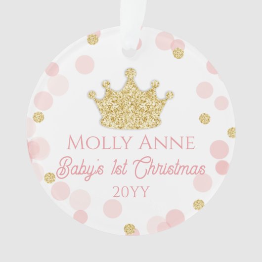 Prinses Baby's 1e kerst Roze Gouden Foto Ornament (voorkant)