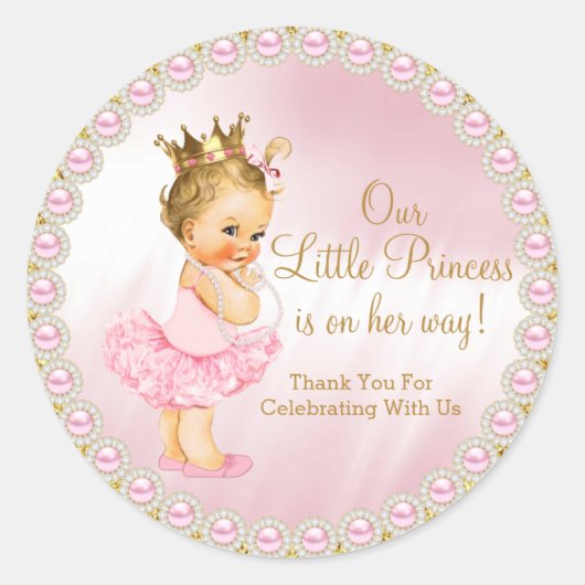 Prinses Babyshower Klassieke Ronde Sticker (Voorkant)