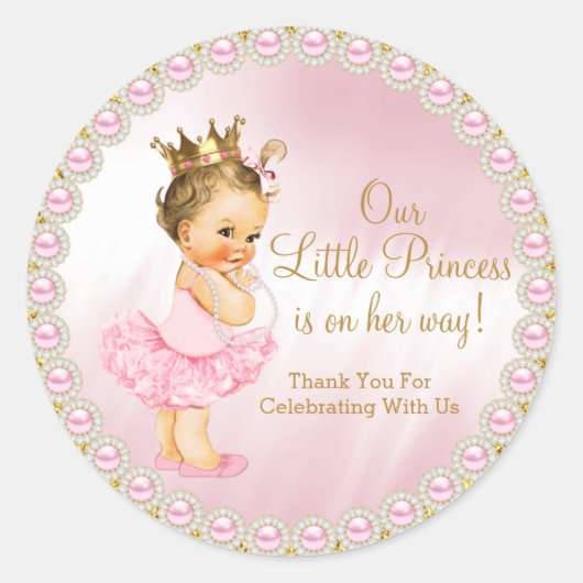 Prinses Babyshower Klassieke Ronde Sticker (Voorkant)