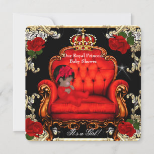 Prinses Babyshower Meisje Goud Rode Roos Stoel 3 Kaart