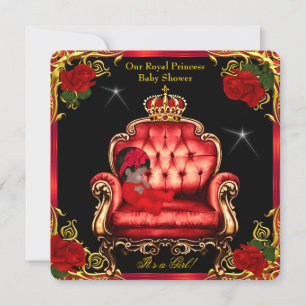 Prinses Babyshower Meisje Goud Rode Roos Stoel 4 Kaart