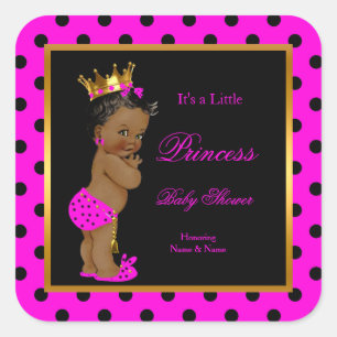 Prinses Babyshower Meisje Heet Roze Zwart Etnisch Vierkante Sticker