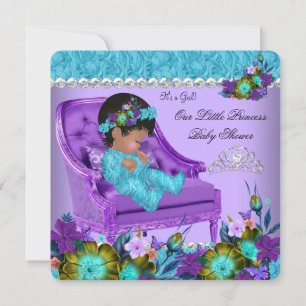 Prinses Babyshower Meisje Teal Blauw Paarse Stoel Kaart
