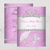 Prinses Babyshower Meisje Wit Roze Tiara Kaart (Voorkant / Achterkant)