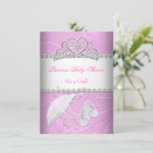 Prinses Babyshower Meisje Wit Roze Tiara Kaart (Staand voorkant)