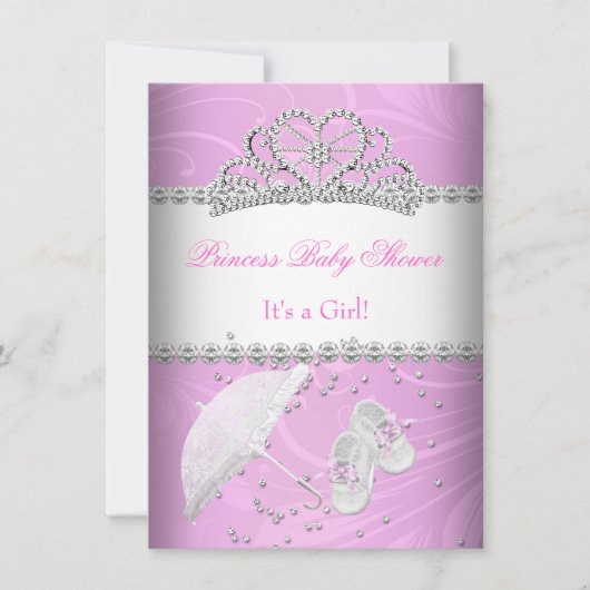 Prinses Babyshower Meisje Wit Roze Tiara Kaart (Voorkant)
