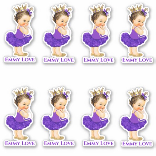 Prinses Ballerina Baby Meisje Paarse Tutu Crown Sticker (Voorkant)