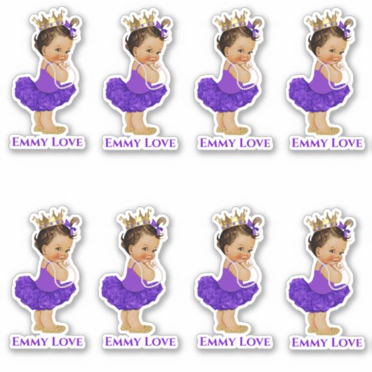 Prinses Ballerina Baby Meisje Paarse Tutu Crown Sticker (Voorkant)