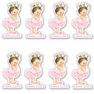 Prinses Ballerina Baby Meisje Roze Tutu Gouden Kro Sticker