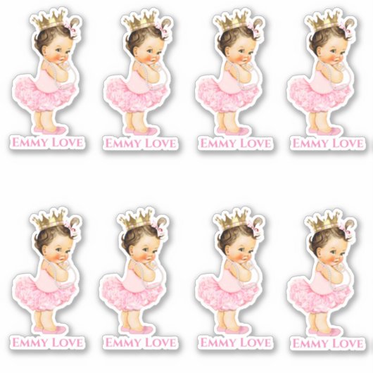 Prinses Ballerina Baby Meisje Roze Tutu Gouden Kro Sticker (Voorkant)