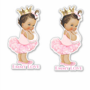 Prinses Ballerina Baby Meisje Roze Tutu Gouden Kro Sticker