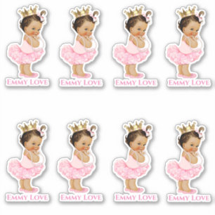 Prinses Ballerina Baby Meisje Roze Tutu Gouden Kro Sticker