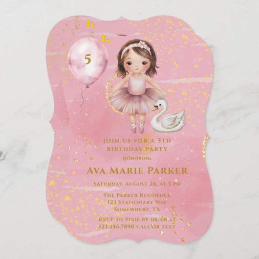 Prinses Ballerina Blush Roze Goud Verjaardagsfeest Kaart (Voorkant / Achterkant)