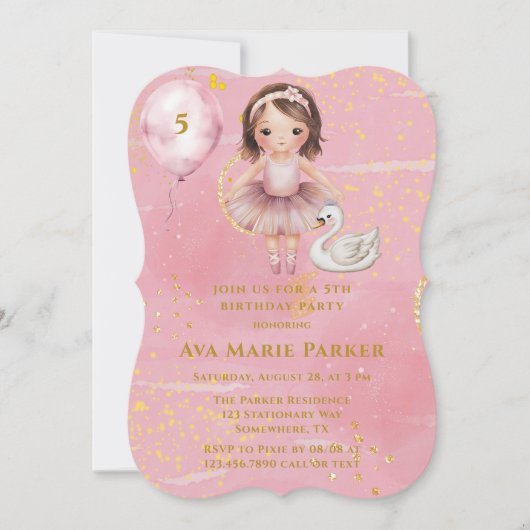 Prinses Ballerina Blush Roze Goud Verjaardagsfeest Kaart (Voorkant)
