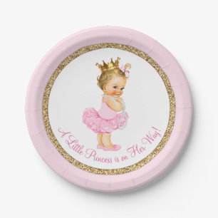 Prinses Ballerina Roze Goud Baby Shower Papieren Bordje