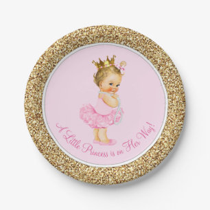 Prinses Ballerina Tutu Roze Goud Baby Shower Papieren Bordje