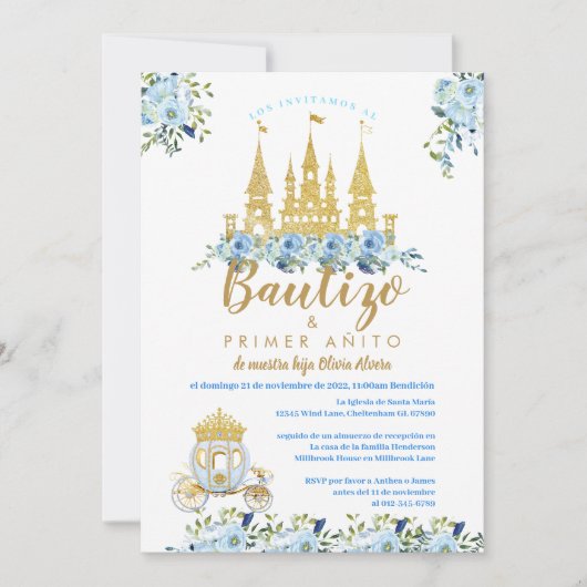 Prinses Baptism nodigen Bautizo uitnodigingen uit (Voorkant)