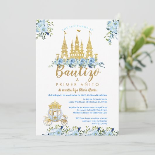 Prinses Baptism nodigen Bautizo uitnodigingen uit (Staand voorkant)
