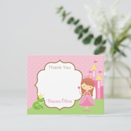 Prinses bedankkaartjes (Rood haar / Bruine haar) Bedankkaart (Staand voorkant)