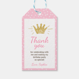Prinses bedankt labels Royal Crown Pink en Gold Cadeaulabel