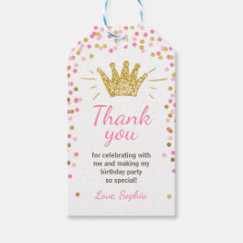 Prinses bedankt labels Royal Crown Pink en Gold Cadeaulabel