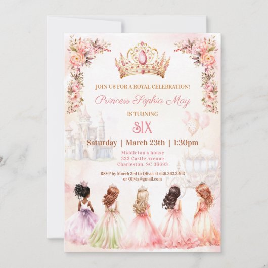 Prinses Belofte Kroon Roze Bloem Meisje Verjaardag Kaart (Voorkant)