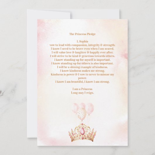 Prinses Belofte Kroon Roze Bloem Meisje Verjaardag Kaart (Achterkant)