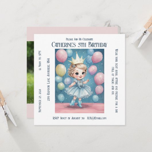 Prinses Betoverde Verjaardagsviering Kaart (Voorkant / Achterkant in situ)