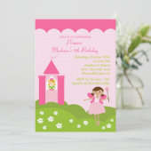prinses Birthday Party in roze uitnodiging (Staand voorkant)