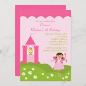 prinses Birthday Party in roze uitnodiging (Voorkant / Achterkant)