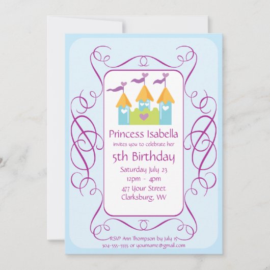 prinses Birthday Party Kaart (Voorkant)