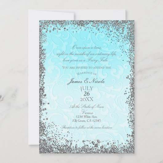 Prinses Blauw Zilver Elegante Verhalenboek Trouwen Kaart (Voorkant)