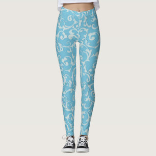 Prinses Blauwe Elegante Koninklijke Damast Swirl Leggings
