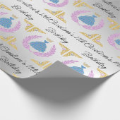 Prinses Blauwe Jurk & Kroon, Verjaardag Cadeaupapier (Hoek)