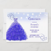 Prinses Blauwe Jurk Slingerlichten Quinceanera Kaart (Voorkant)